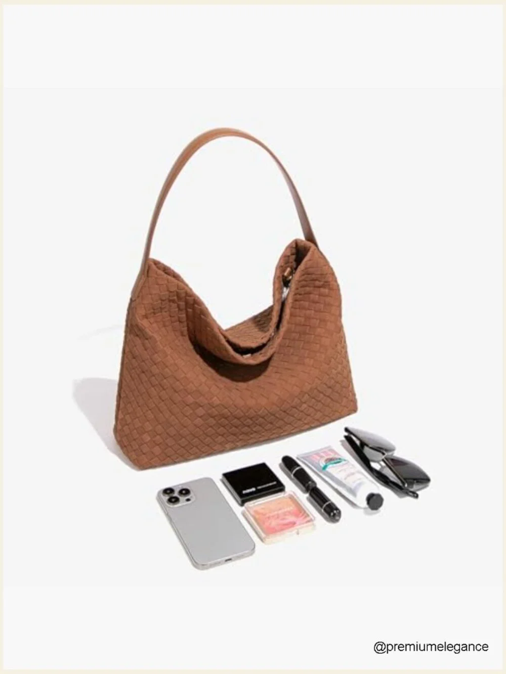 Woven Hobo Purse Suede Bag Crossbody Tote Shoulderbag with Leather Handle